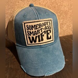 Blue and Cream Women's Cap. Someone’s smartass wife patch